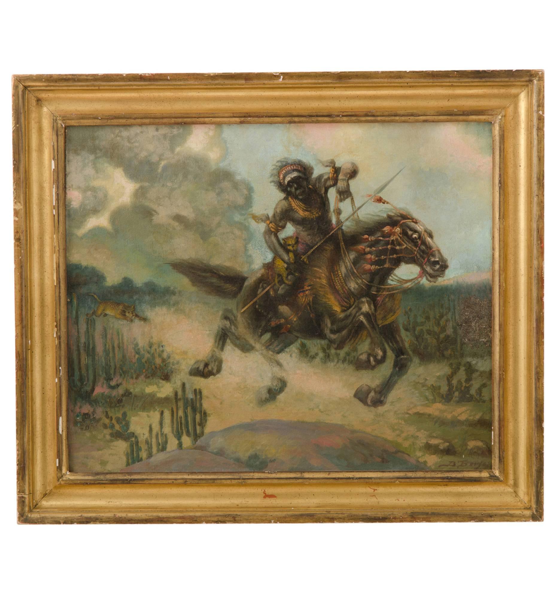 Large Original Oil Painting Hunter on Horseback, circa 1885 For Sale