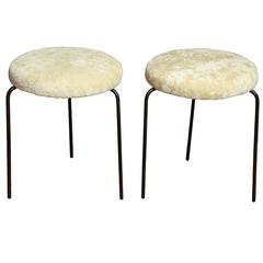 Pair of Iron Stools with Shearling