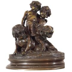 Antique Claude Michel Clodion, Bronze Group , Baby Bacchus & Panther, 19th Century