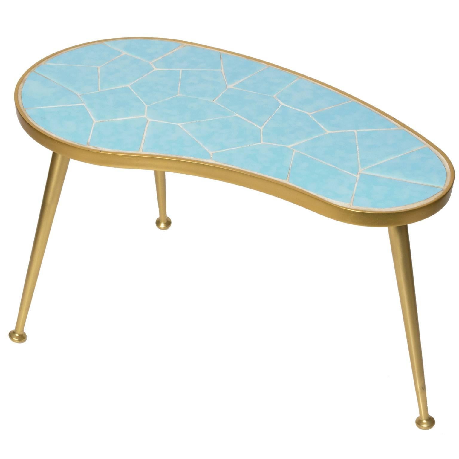 Small Kidney Shaped Tiled Occasional Table with Three Legs