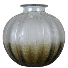 French Art Deco Frosted and Etched Globular Art Glass Vase by Charles Schneider