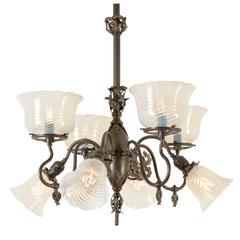 Rococo Gas/Electric Chandelier With Opalescent Shades, circa 1900