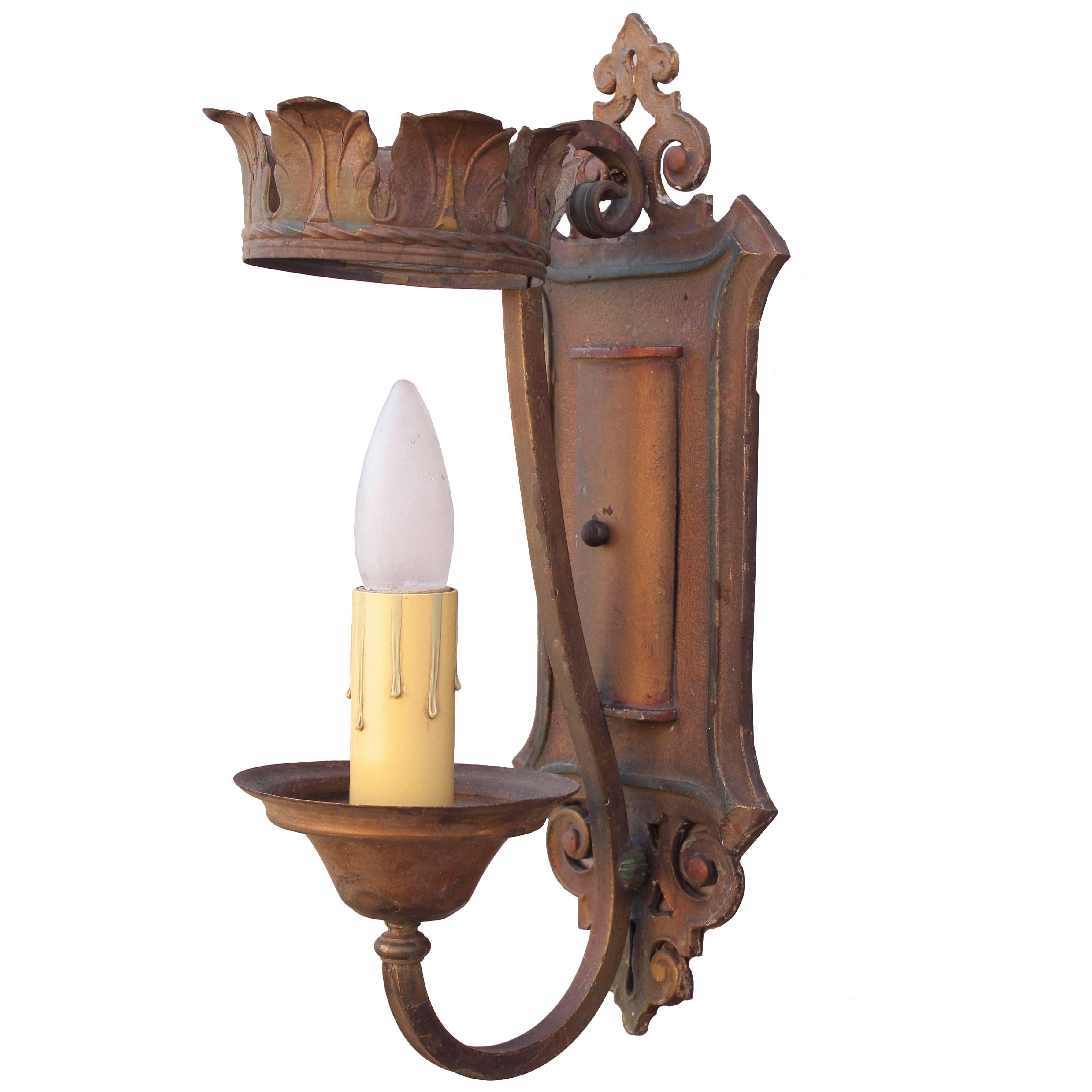 1920s Single Sconce with Crown Motif For Sale
