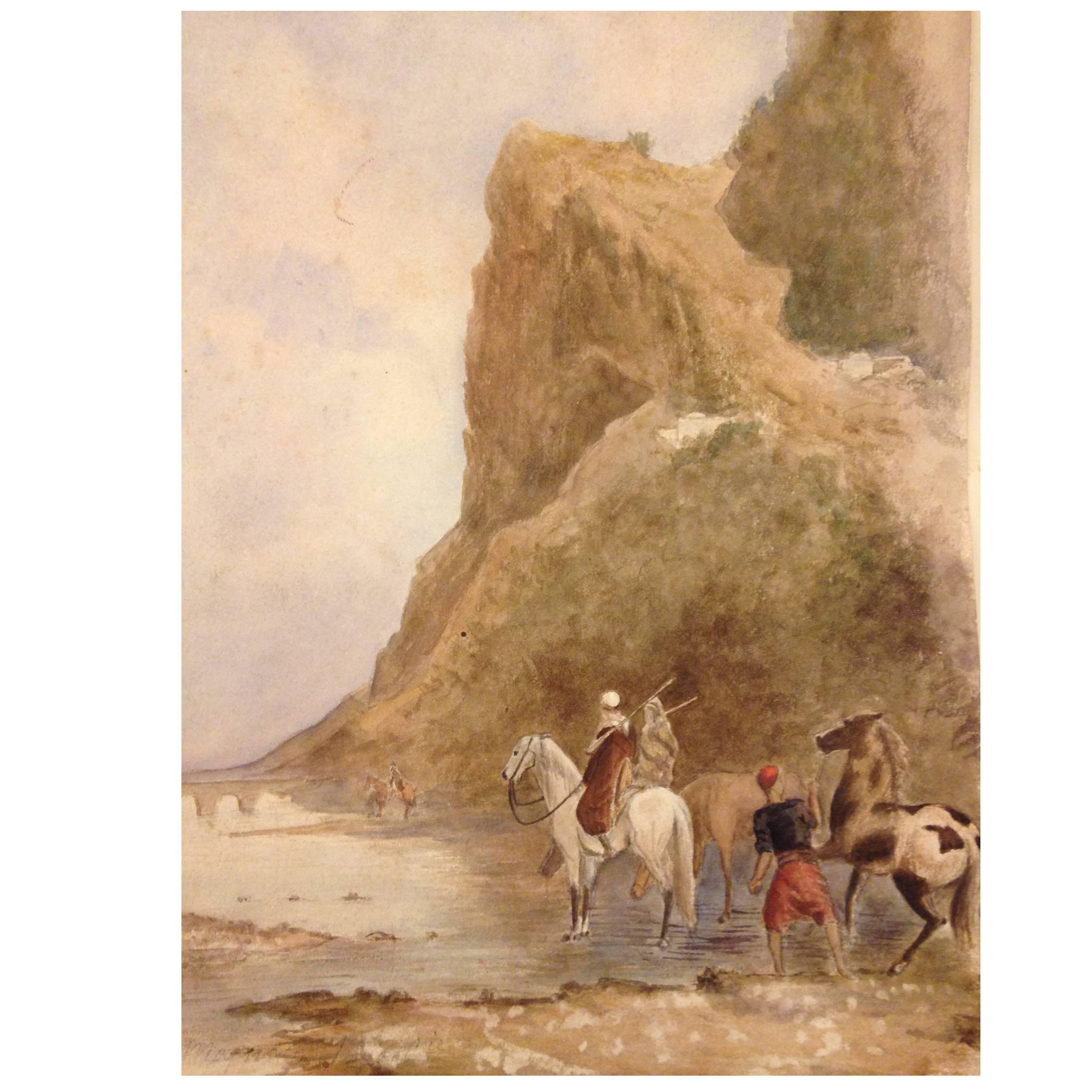 19th Century Orientalist Watercolor For Sale