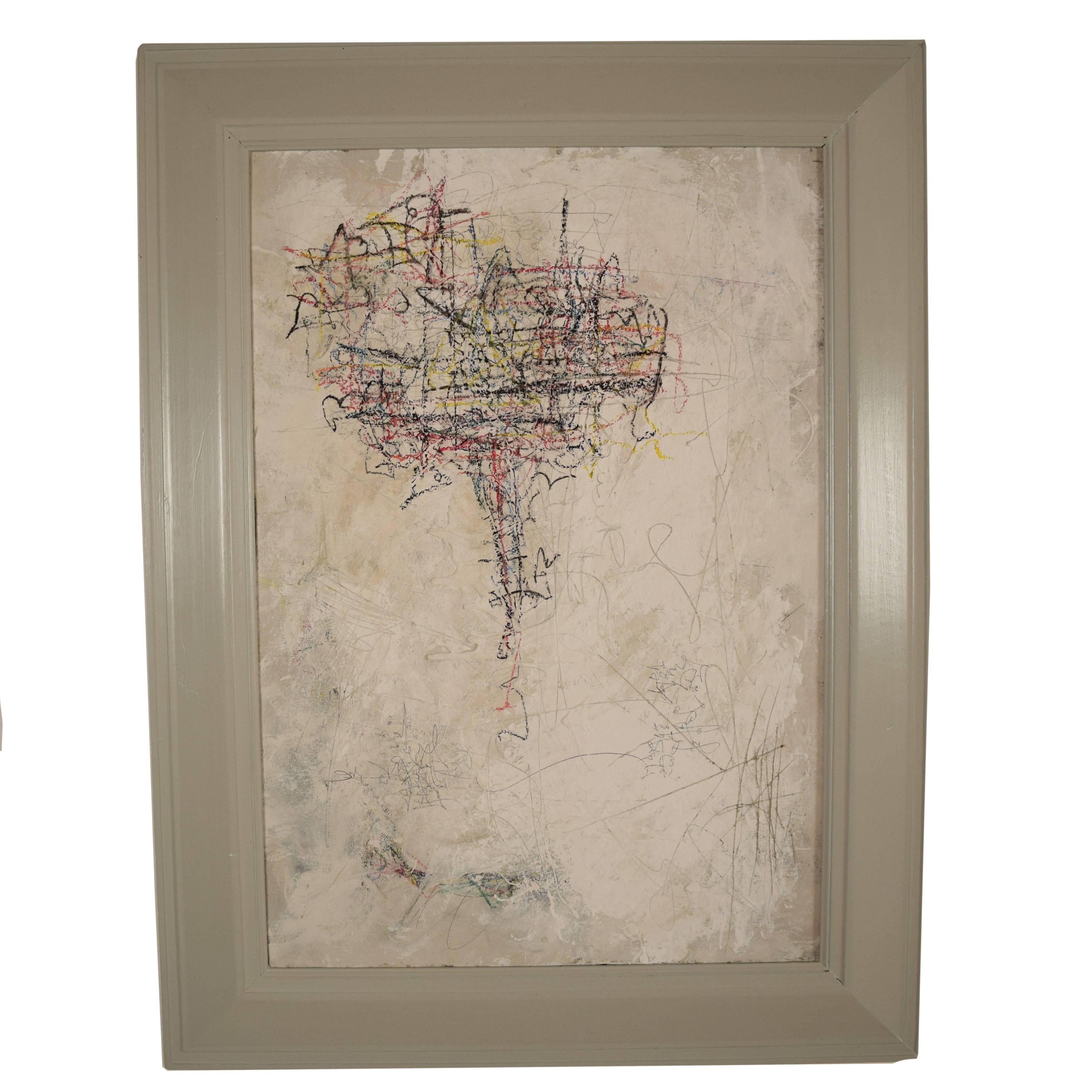 Contemporary Modern Abstract Painting  Acrylic on Carton in a Grey Wood Frame
