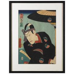 Kabuki Samurai Ukyo-e, Ancient Print, Utagawa School; Edo Period