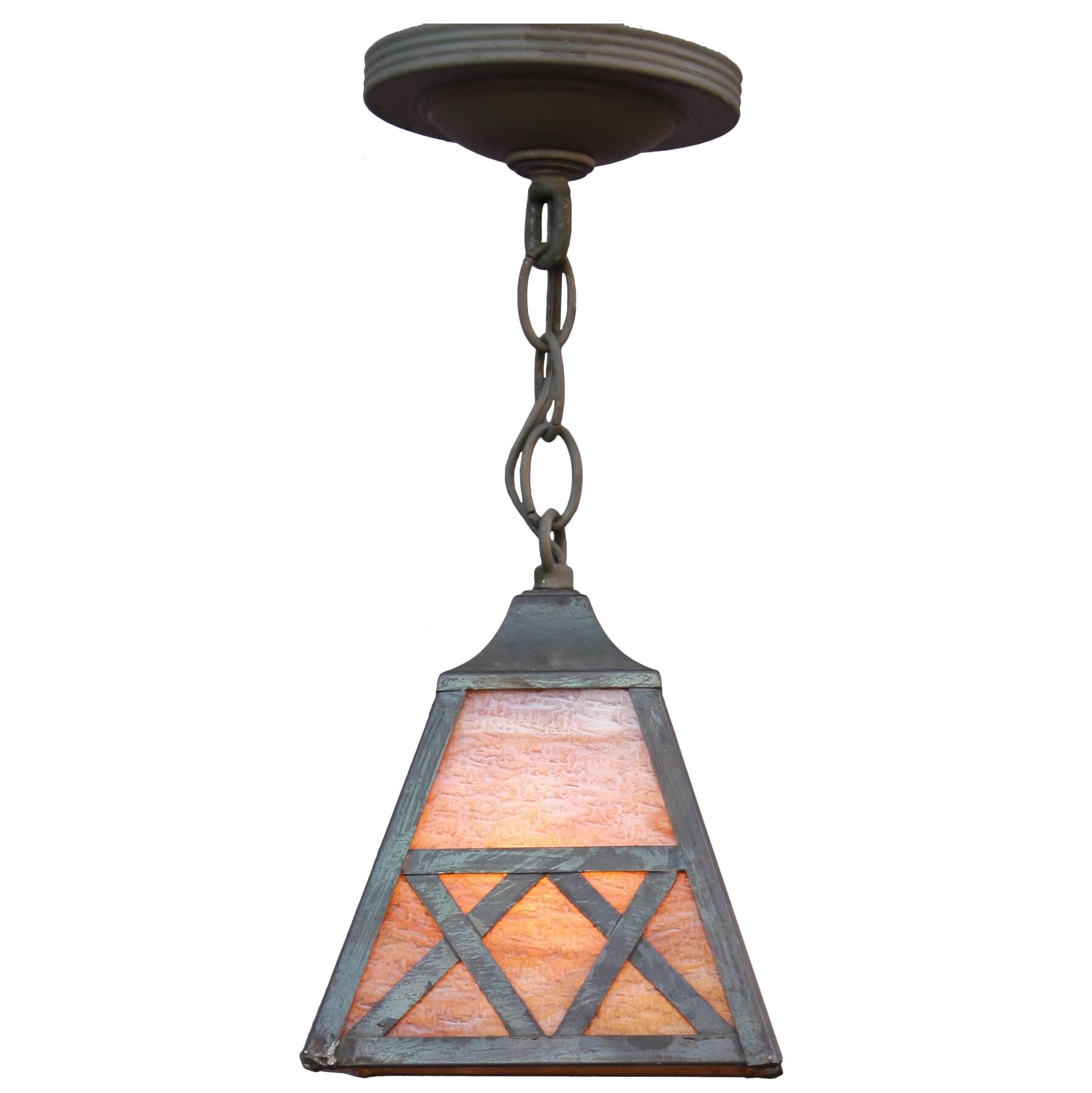 One of Two Arts and Crafts Pendant Lights