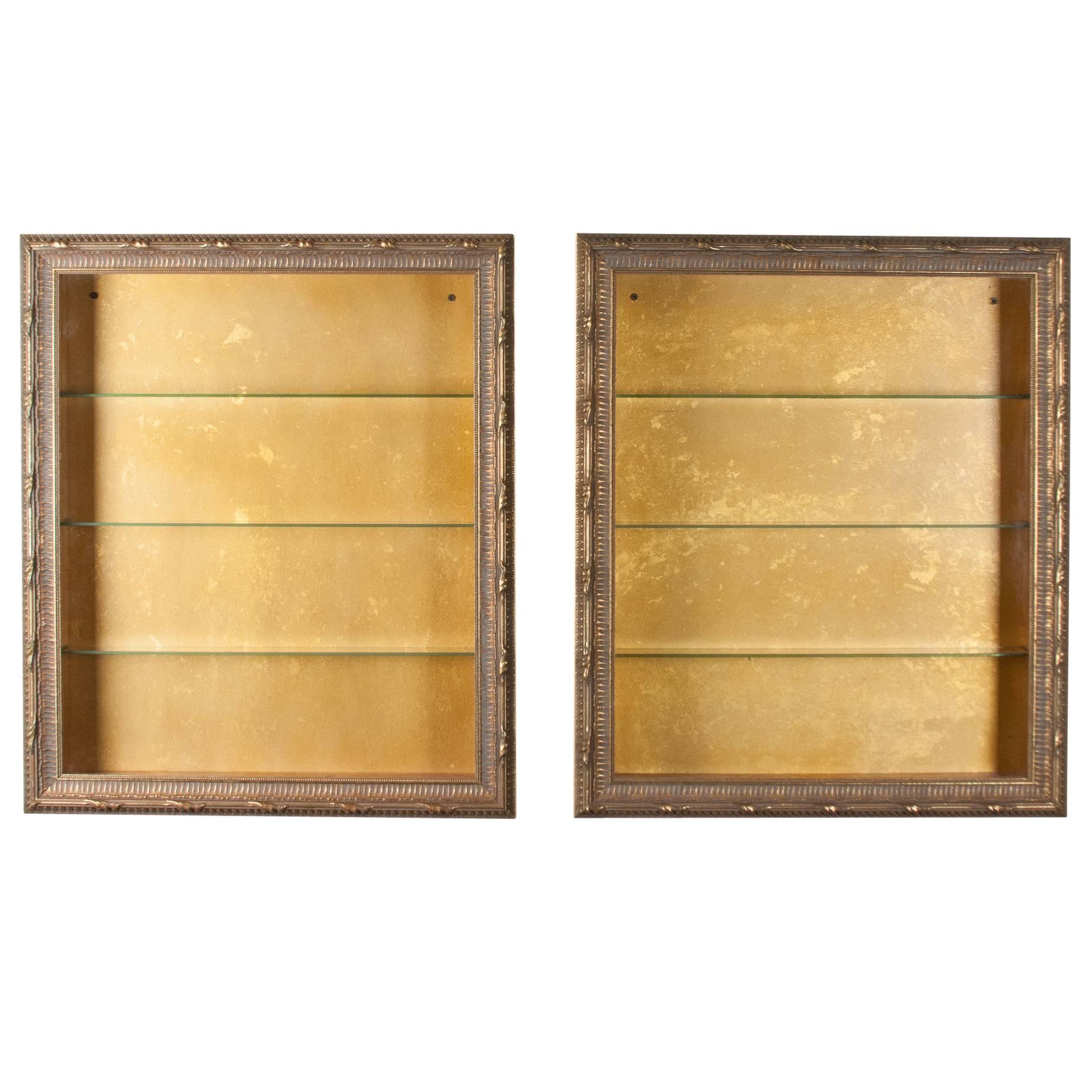 Wall-Mounted Giltwood Vitrines, Pair