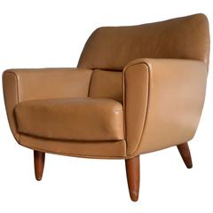 Iconic Tan Colored Leather Lounge Chair by Illum Wikkelsoe 4