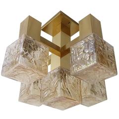 Kalmar Brass & Structured Glass Chandelier, 1960s Modernist Desig Pendant 7