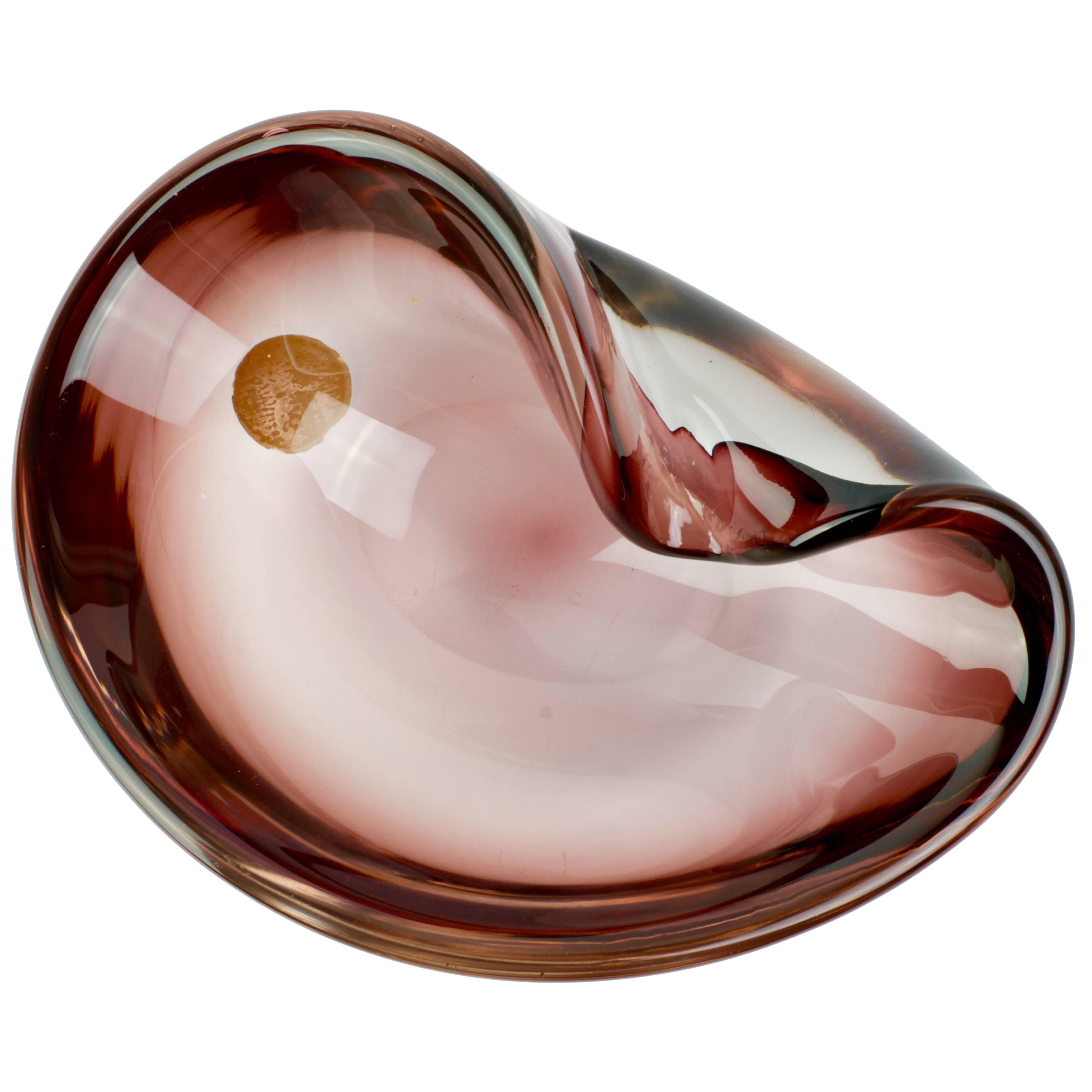 1950s Mid-Century Salviati & Co Murano Violet Pink Sea Shell Shaped Glass Bowl