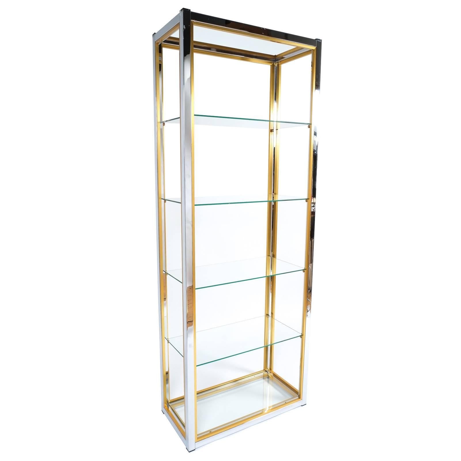 Set of Three Renato Zevi Etagères Shelving Chrome and Brass