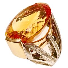 50 Karat Citrine and Diamonds Gold One Of A Kind Ring 10