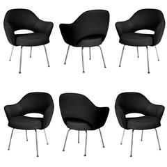 Saarinen for Knoll Executive Arm Chairs in Black Woven-Microfiber, Set of Six 3