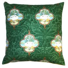 'Swan Queen' Vintage Fabric Green Handprinted Linen Large Floor Cushion 