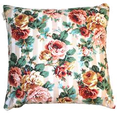 'Heritage Rose' Pre-War Vintage Textile Cushion in Floral Screenprinted Linen