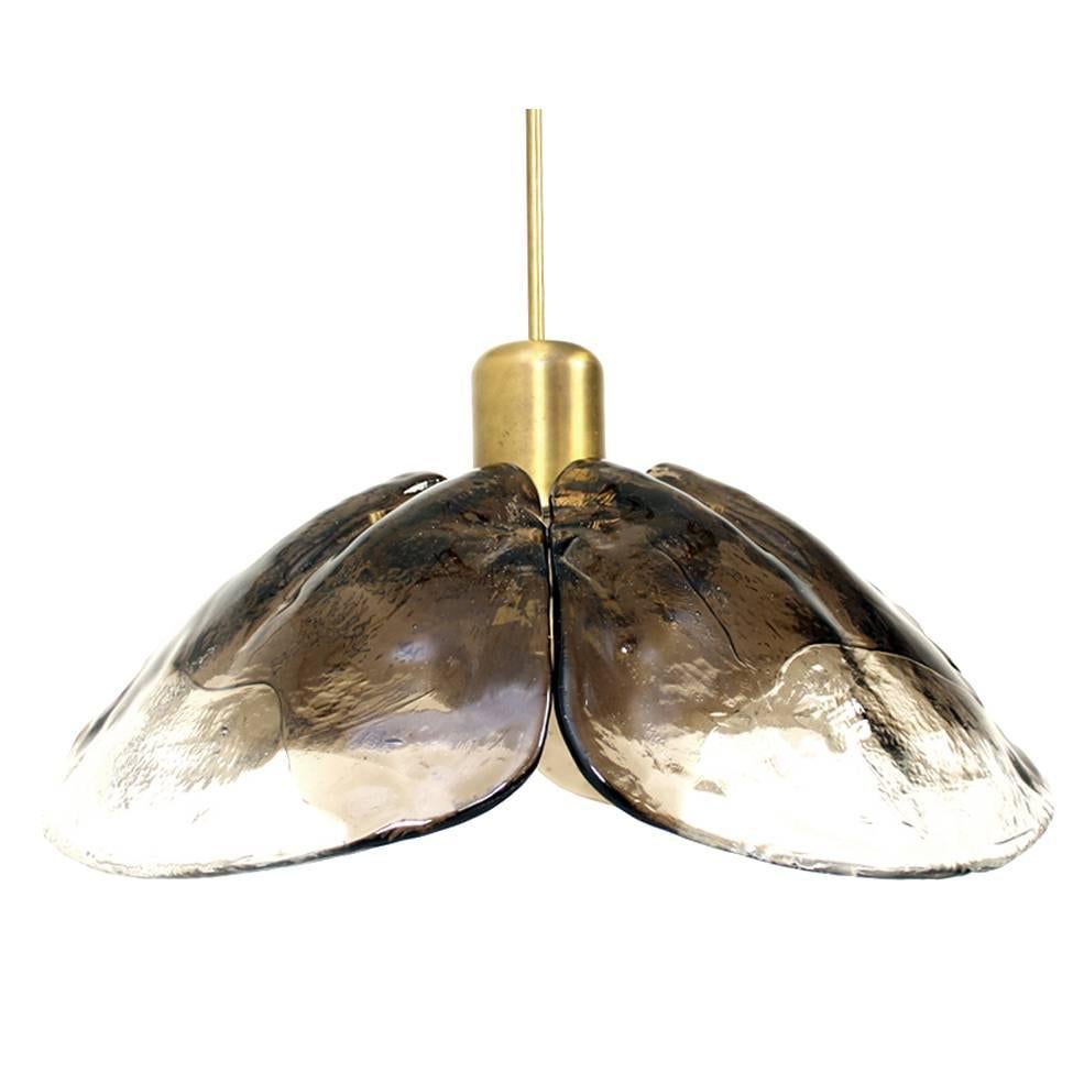 Large 1960s Austrian Kalmar Murano Glass and Brass Leaf Chandelier, Pendant Lamp