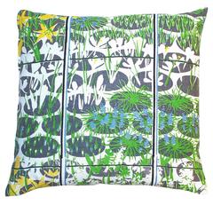 'Candy' Vintage Screen-Printed Abstract Floral Linen Green Cushion Sunbeam Jacki