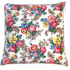Vintage 1950s Pink Floral Velvet Fabric Cushion by Sunbeam Jackie 3