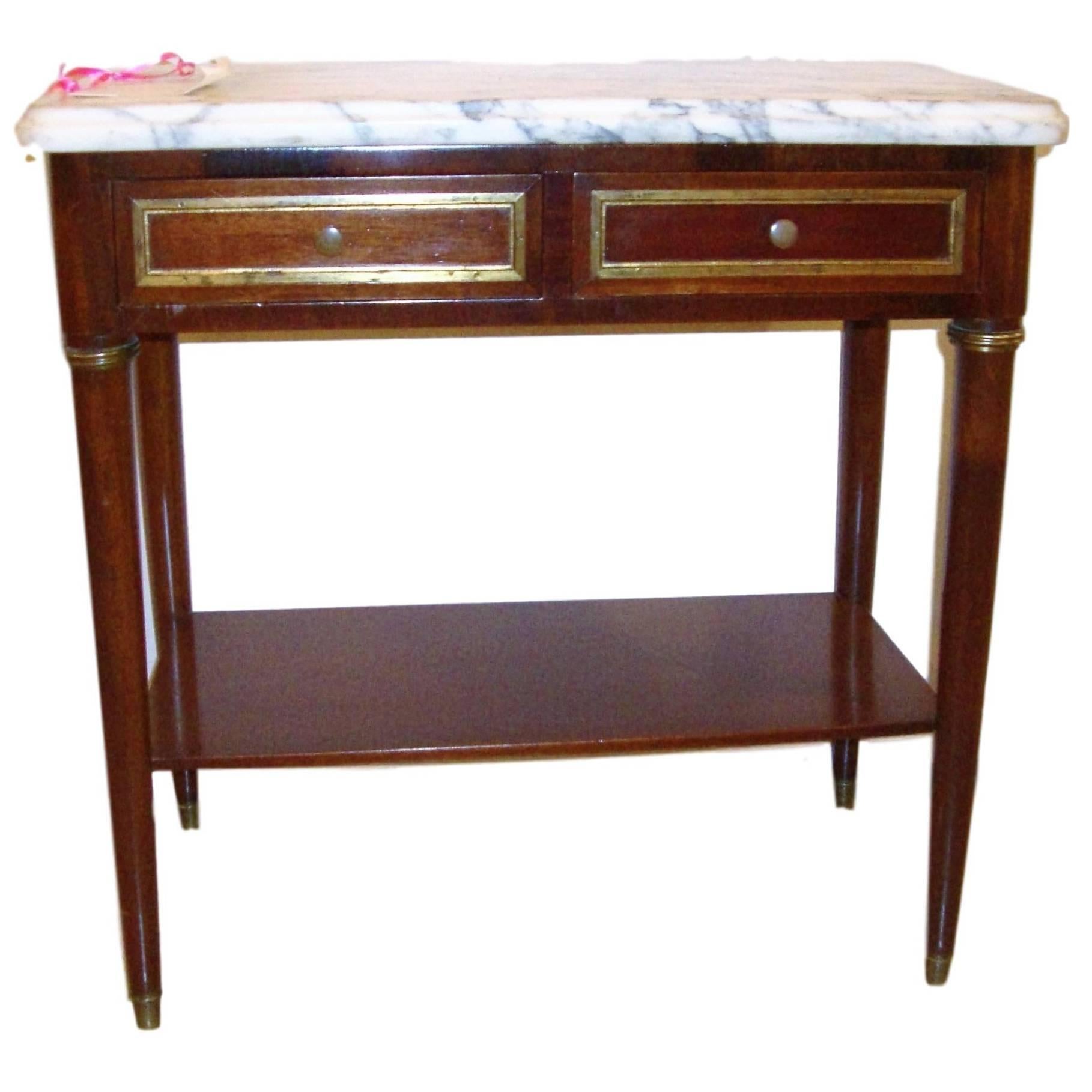 Diminutive Mahogany Marble Top End Table or Stand manner Jansen
