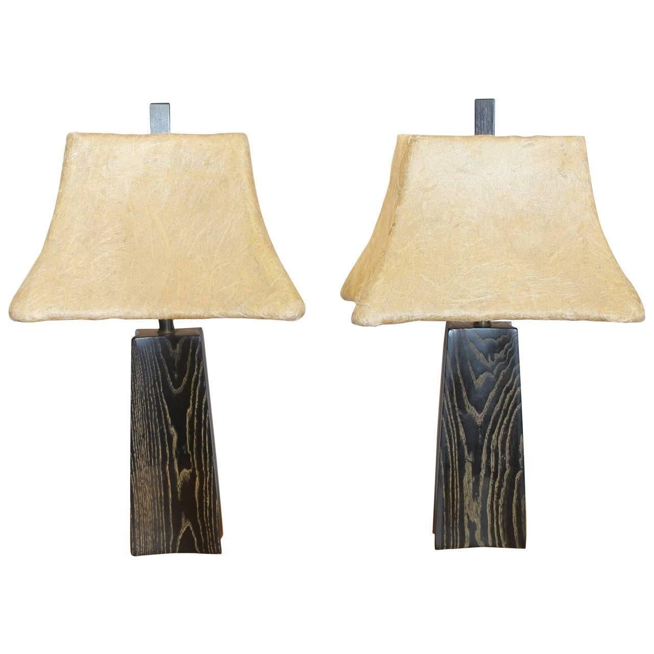 Cerused Oak Table Lamps by James Mont
