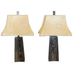 Cerused Oak Table Lamps by James Mont