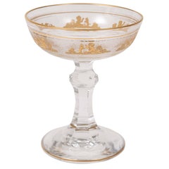 Antique Gilt Champagne Coupe, Val Saint Lambert with Acid Etched Background