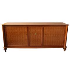 Fine French Art Deco Three-Door Walnut Sideboard with Bronze Details by Leleu