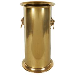English 1930s Brass Umbrella Stand with Lion's Head
