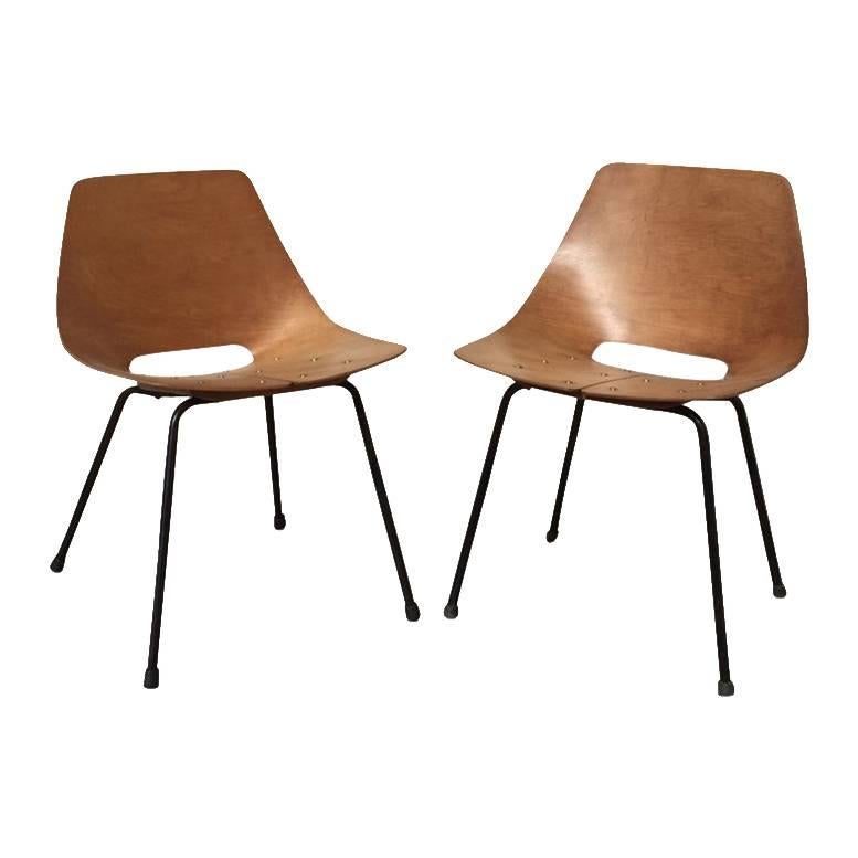 Pair of Tonneau Chairs by Pierre Guariche, France, 1950s