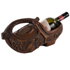 Antique Carved Wooden Shoe Wine Bottle Carrier