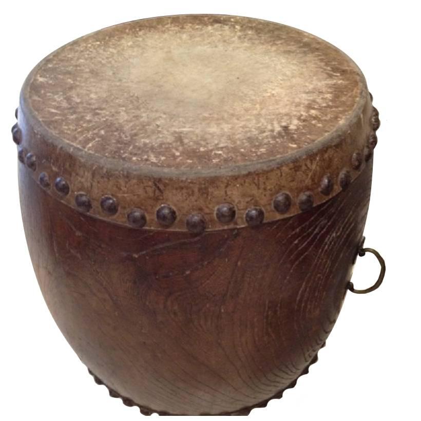 Japan Fine Early Playable Taiko Drum end table , Keyaki Wood Meiji Period, 19thc