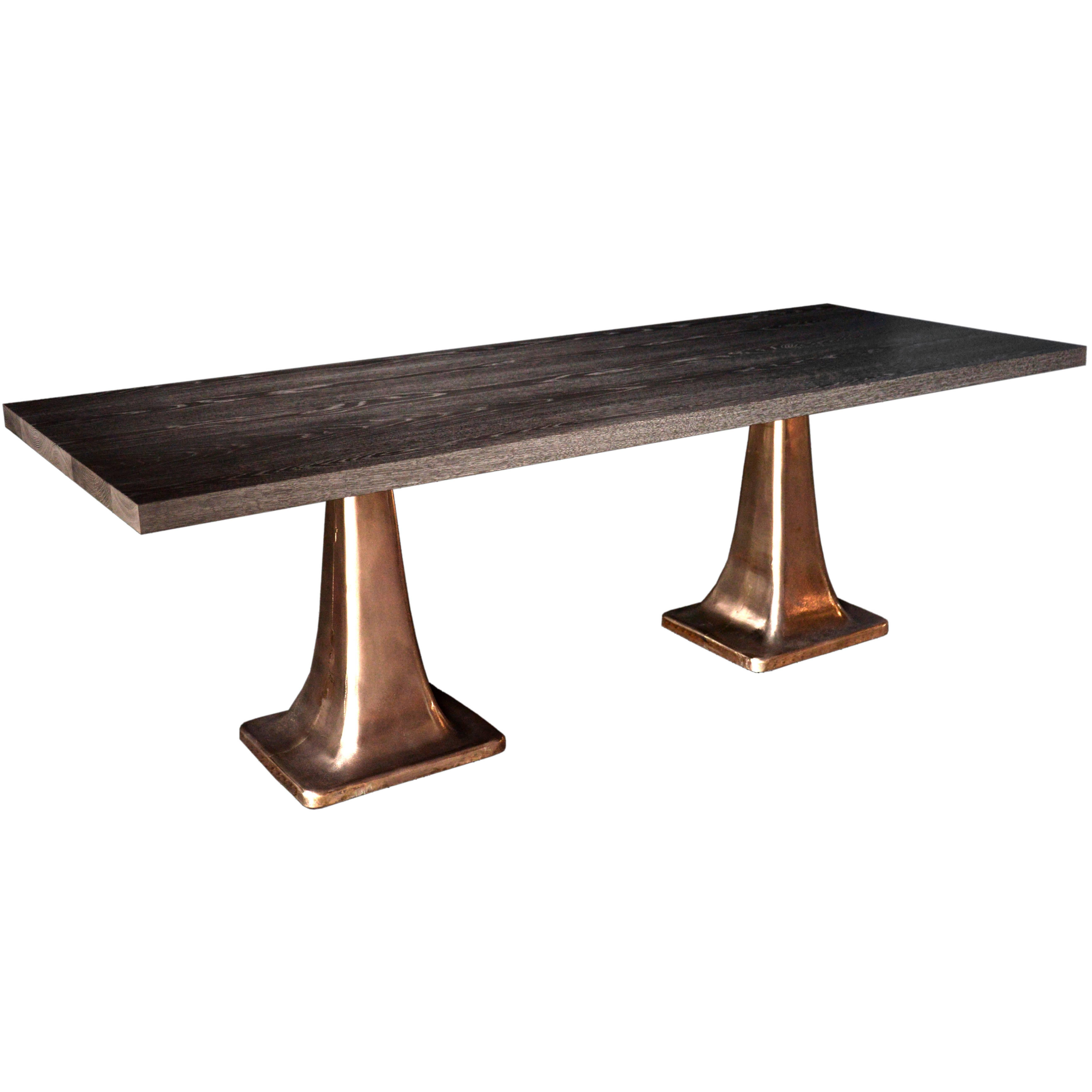 Dual Bronze Pedestal Dining Table For Sale