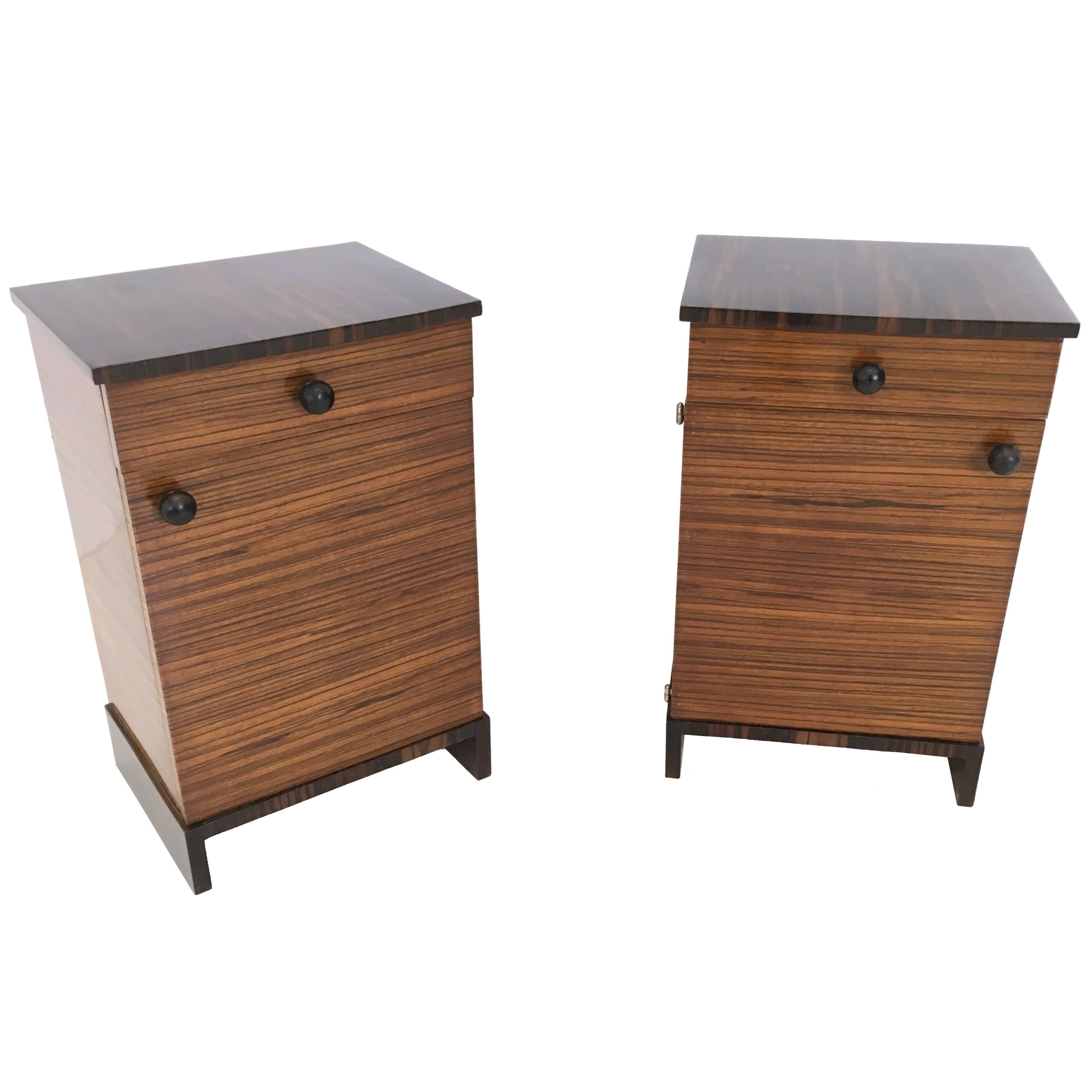 Pair of Art Deco Zebrawood and Macassar Ebony Bedside Tables, Italy, 1940s