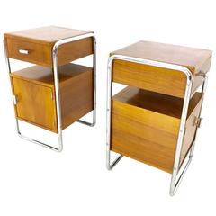 Pair of Walnut and Linoleum Bedside Tables by Rudolf Vichr, 1940s