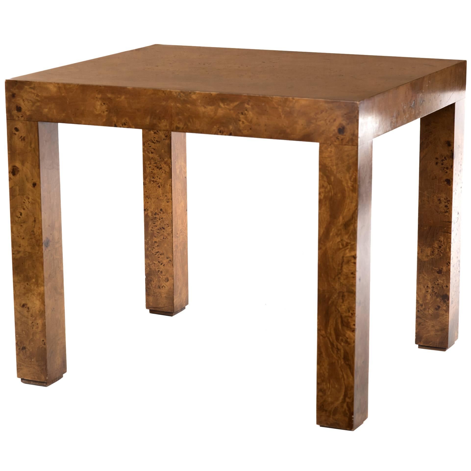21st Century Burl Olivewood Parsons Side Table