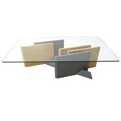 Gray and Yellow Lacquered Wood Coffee Table with Rectangular Glass Top, 1980s