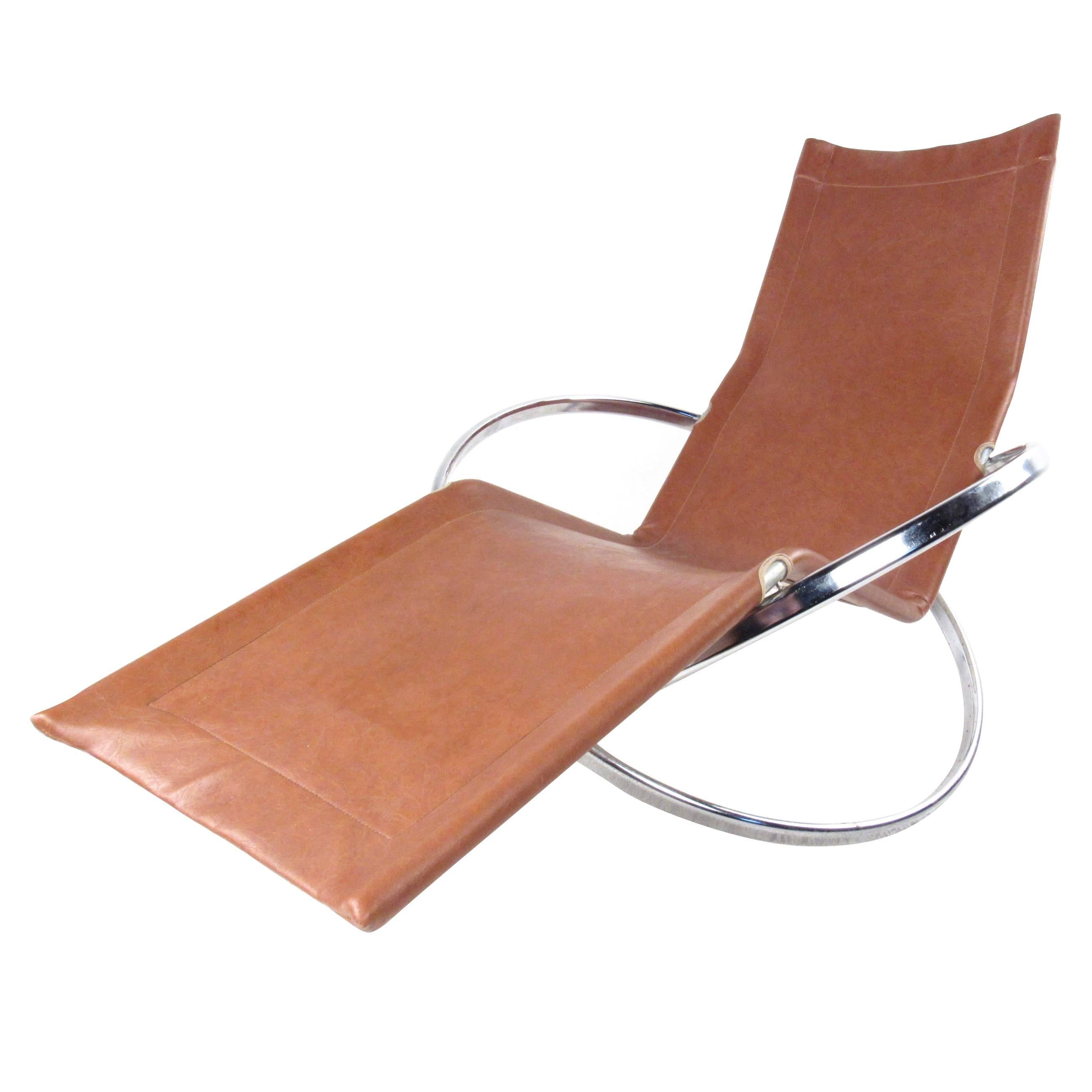 Modernist Chrome and Vinyl Chaise Lounge Chair