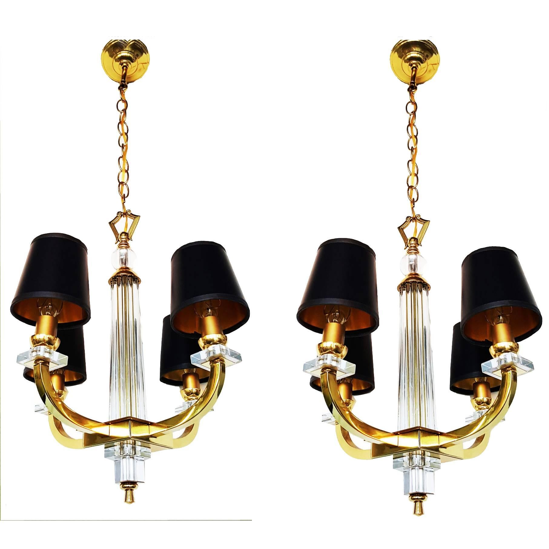 Pair of Jacques Adnet Style Four-Arm Chandelier For Sale