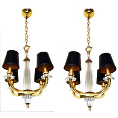 Pair of Jacques Adnet Style Four-Arm Chandelier