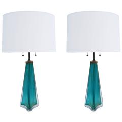 Pair of Orrefors Modernist Art Glass Table Lamps