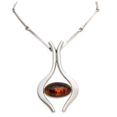Scandinavian Modern Silver and Amber Necklace by Niels Erik From, Denmark 6
