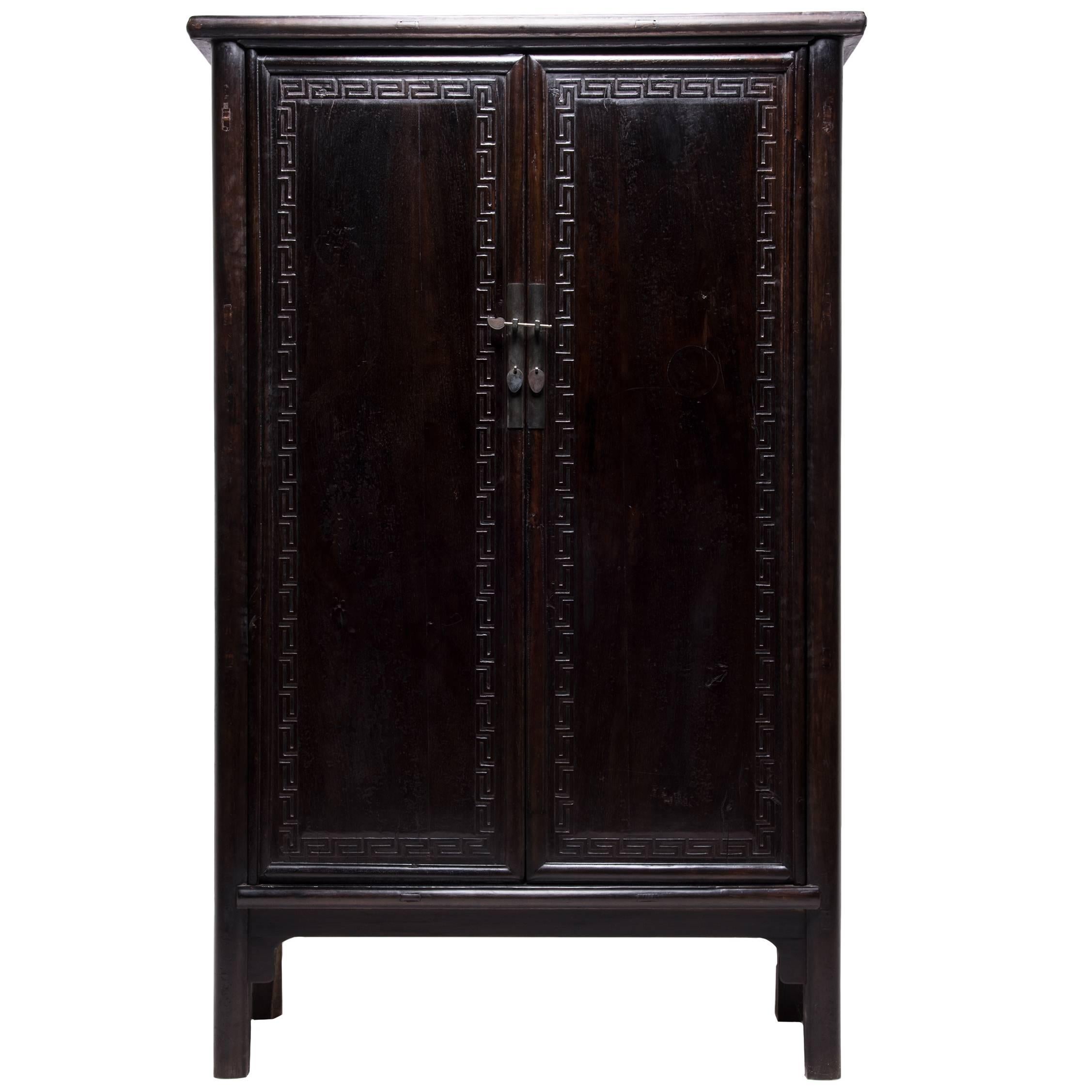 Tall Chinese Lacquer Cabinet with Greek Key Trim, c. 1850