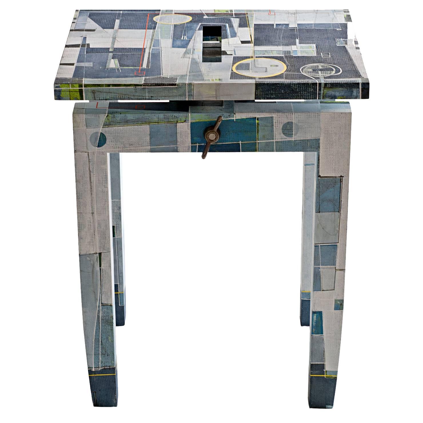 Contemporary Maple Benchlet Stool or Bench Hand-Painted by Todd Germann in Stock For Sale