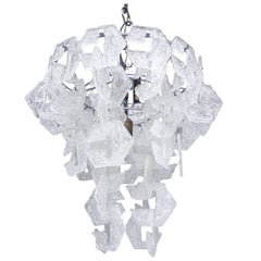 1960 Italy Mazzega Interlocking Chandelier Frosted Murano Glass & Chrome