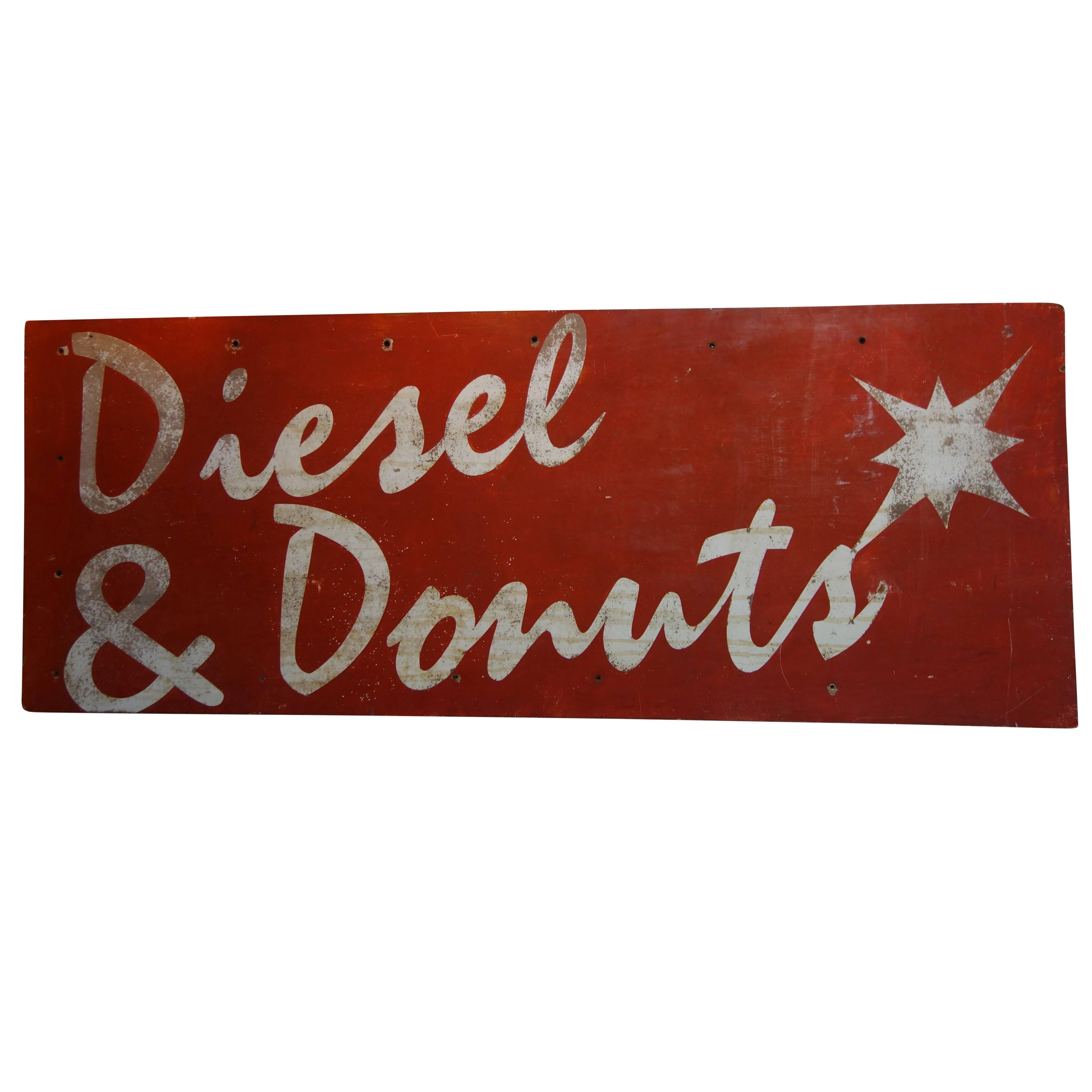 This is a fantastic hand-painted red and white wood sign advertising 