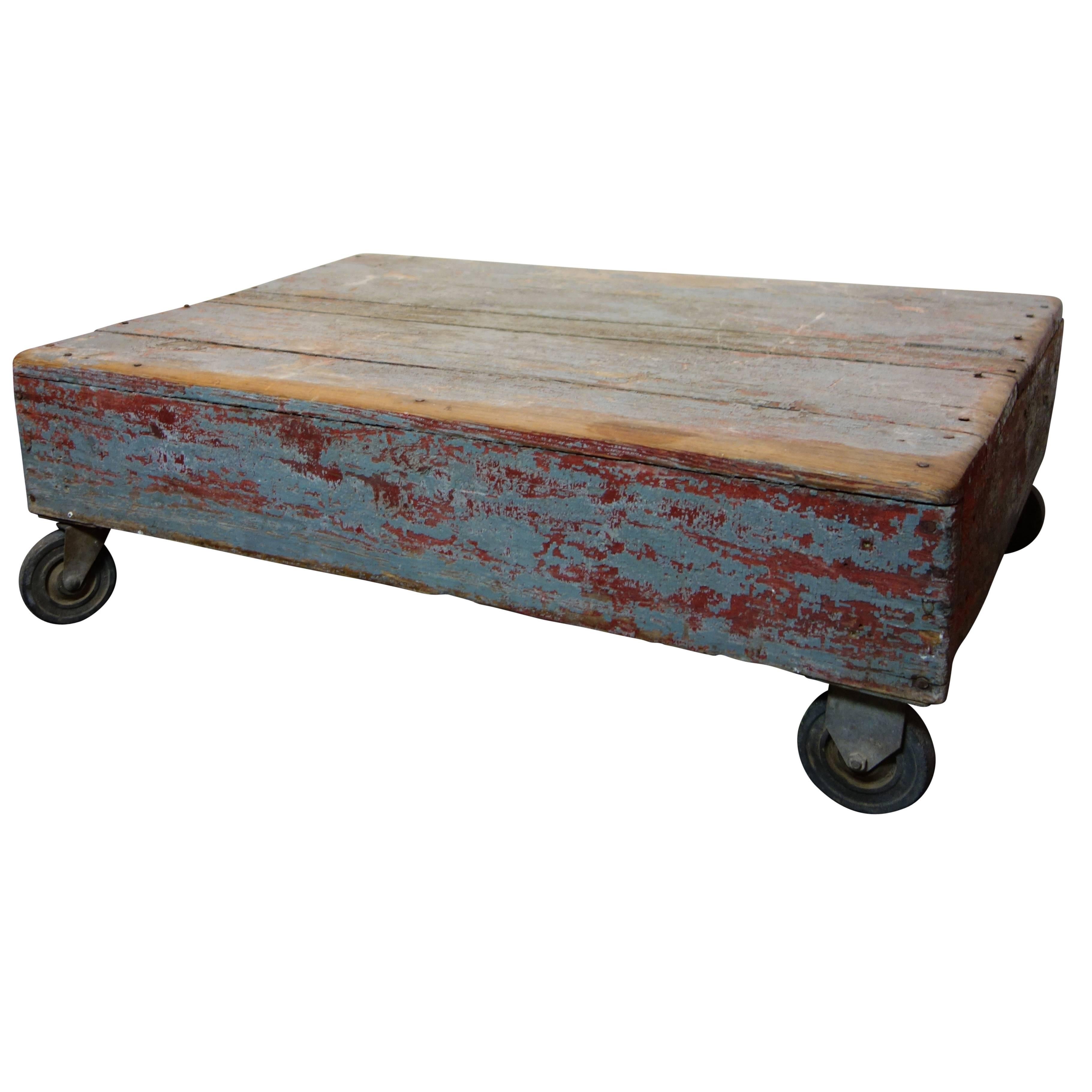 Painted Gray and Red Industrial Cart