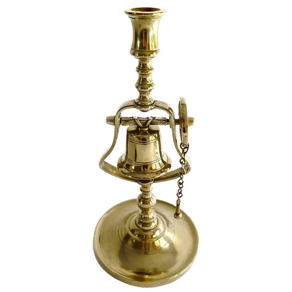English Brass Tavern Stick with Bell and Chain, circa 1890