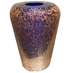 Stunning Scavo Murano Glass Vase with Polished Cobalt Blue Interior