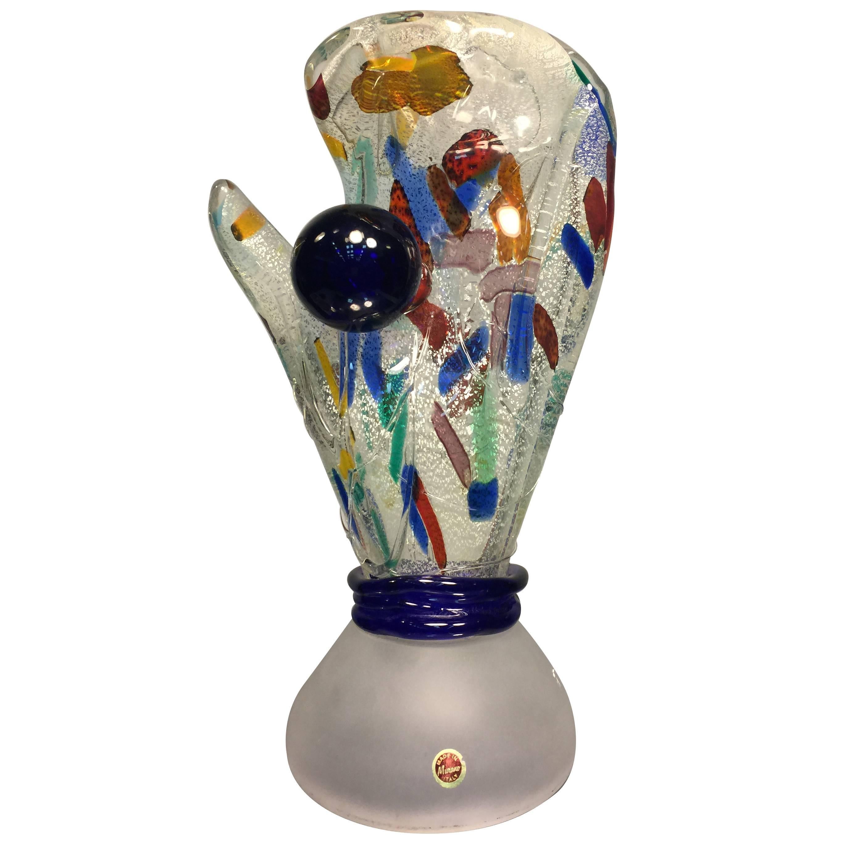 Magnificent Modernist Colorful Murano Glass Catcher's Mitt and Ball For Sale